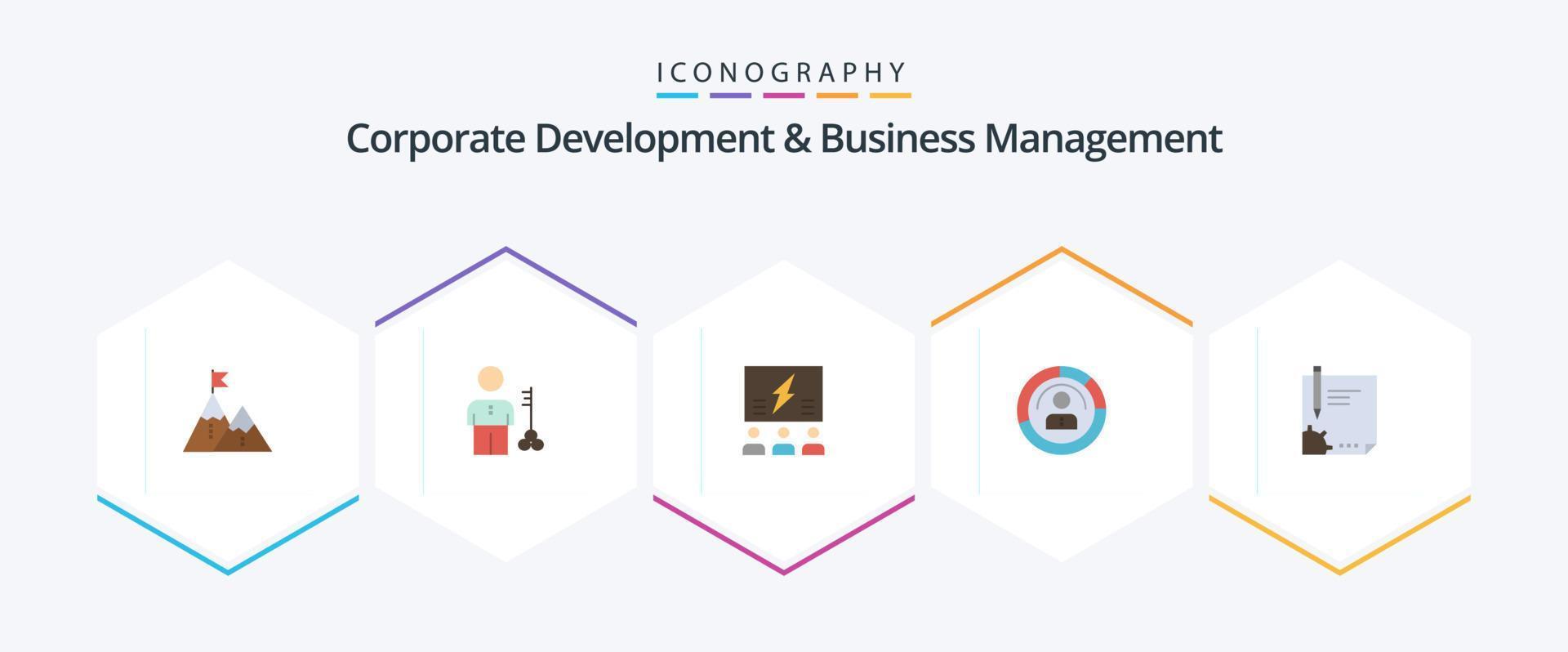 korporativ Entwicklung und Geschäft Verwaltung 25 eben Symbol Pack einschließlich Idee. Brainstorming. Lösung. Sicherheit. Person vektor