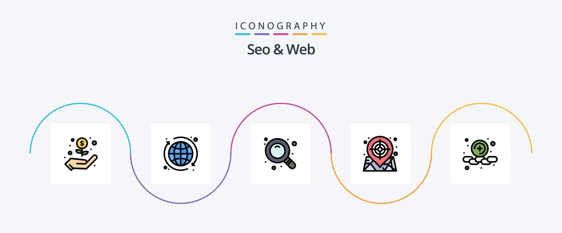 SEO und Netz Linie gefüllt eben 5 Symbol Pack einschließlich . Netz. finden. Plus. Netz vektor
