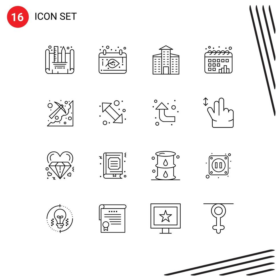 Lager Vektor Symbol Pack von 16 Linie Zeichen und Symbole zum wählen graben Stadt Höhle Punkte editierbar Vektor Design Elemente