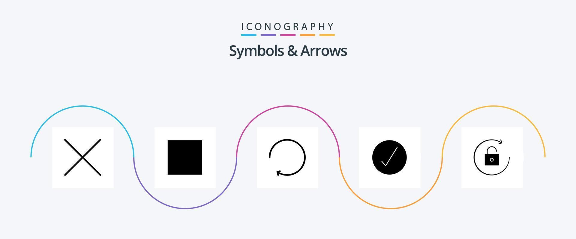 symboler och pilar glyf 5 ikon packa Inklusive . komplett. låsa upp vektor