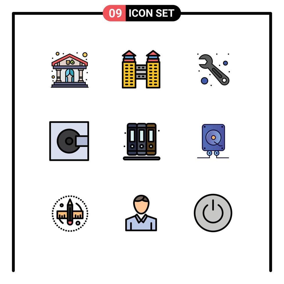 9 kreativ ikoner modern tecken och symboler av bibliotek böcker verktyg teknologi miniskiva redigerbar vektor design element
