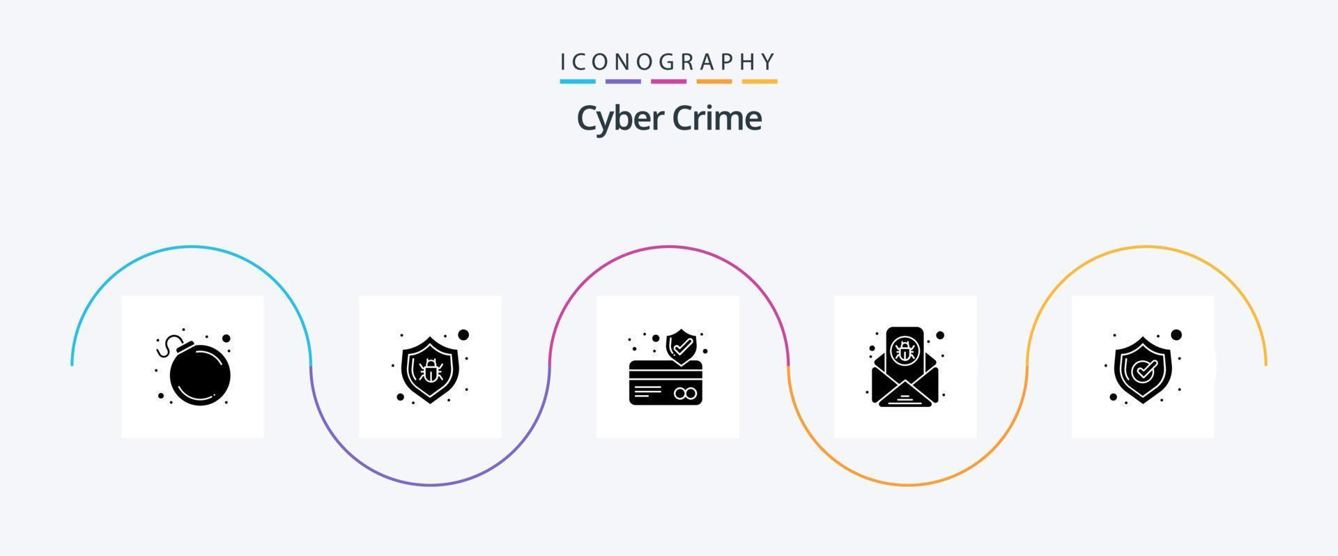 Cyber Verbrechen Glyphe 5 Symbol Pack einschließlich Einkaufen. Sicherheit. Karte Schutz. Email Virus vektor