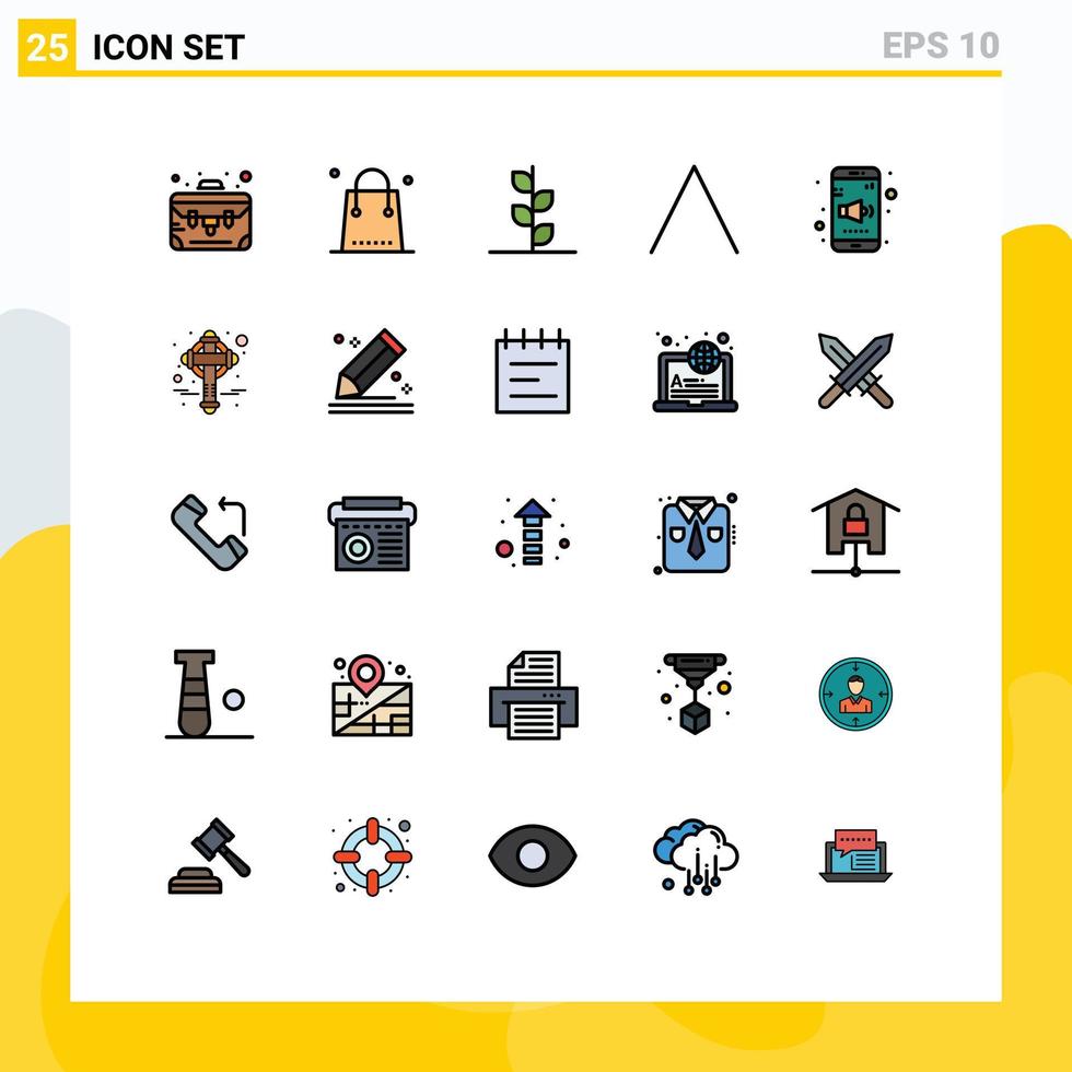 grupp av 25 fylld linje platt färger tecken och symboler för ljud app skog upp pil redigerbar vektor design element