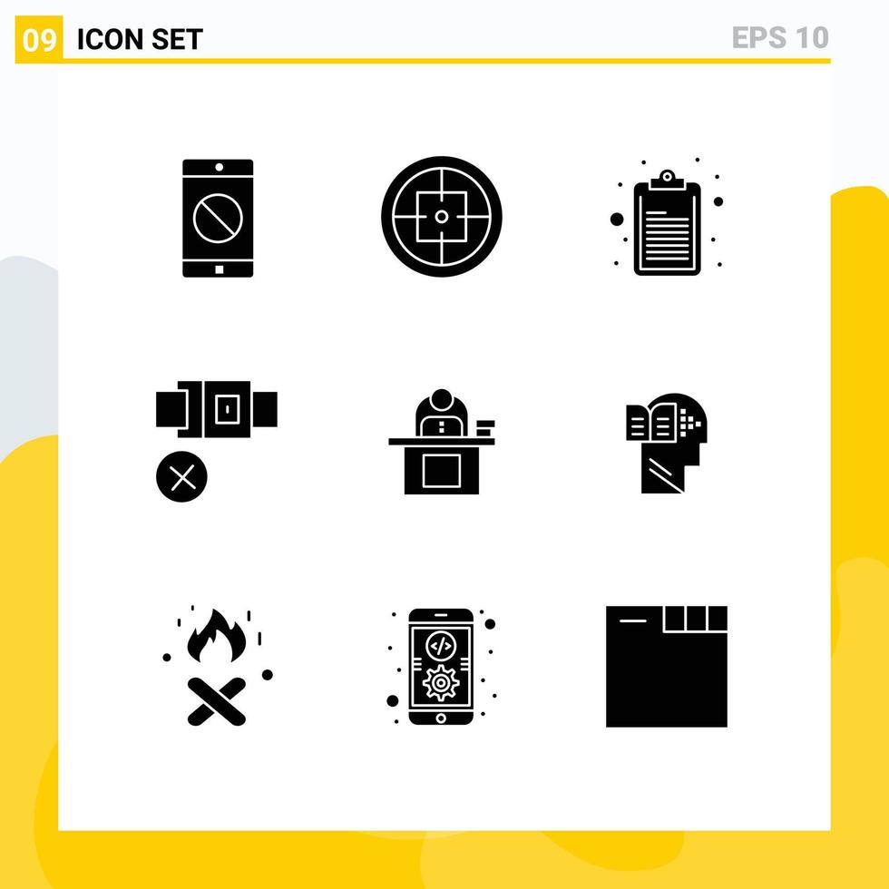 Gruppe von 9 solide Glyphen Zeichen und Symbole zum Computer Schreibtisch Checkliste Sicherheit nicht editierbar Vektor Design Elemente