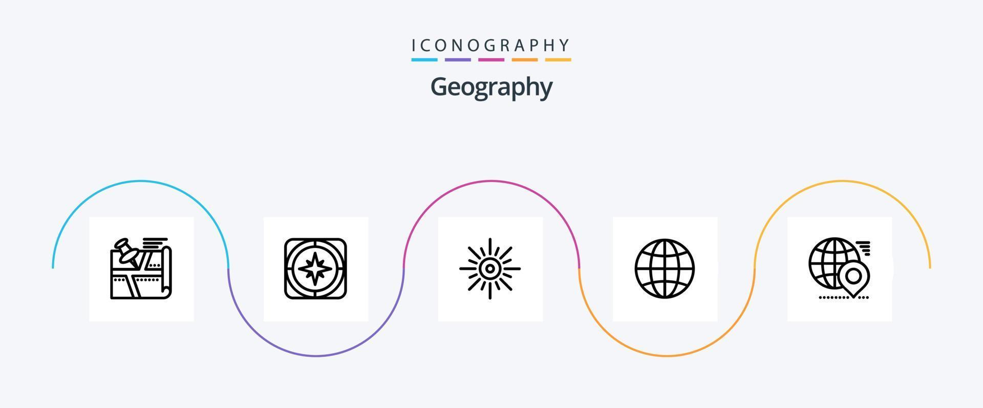 geo grafisk linje 5 ikon packa Inklusive jorden. klot. navigering. väder. morgon- vektor