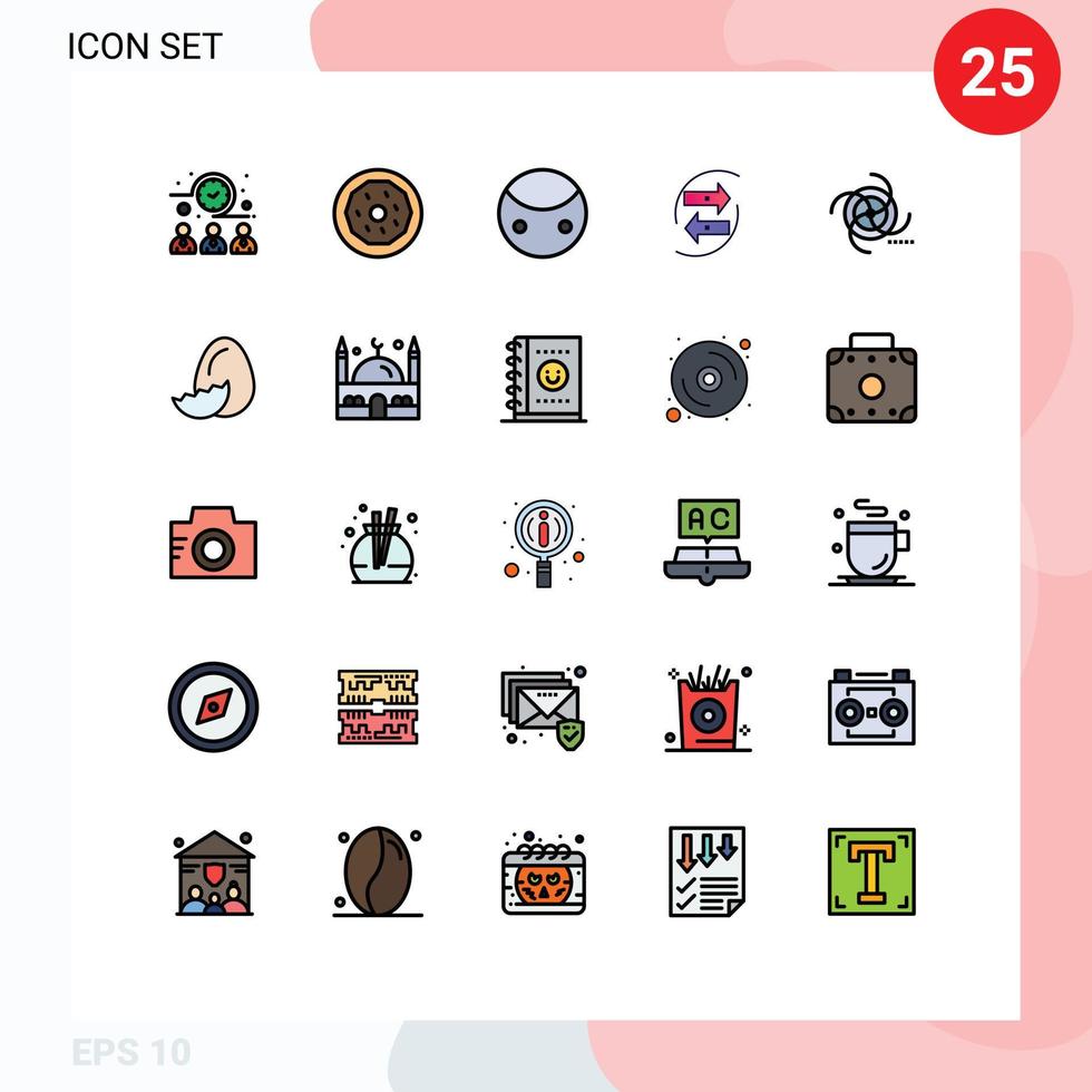 25 fylld linje platt Färg begrepp för webbplatser mobil och appar papper utbyte storhet data chang redigerbar vektor design element