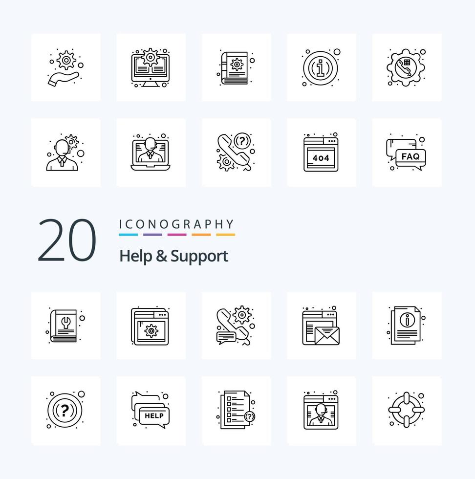 20 hjälp och Stöd linje ikon packa tycka om uppkopplad e-post miljö browser miljö vektor