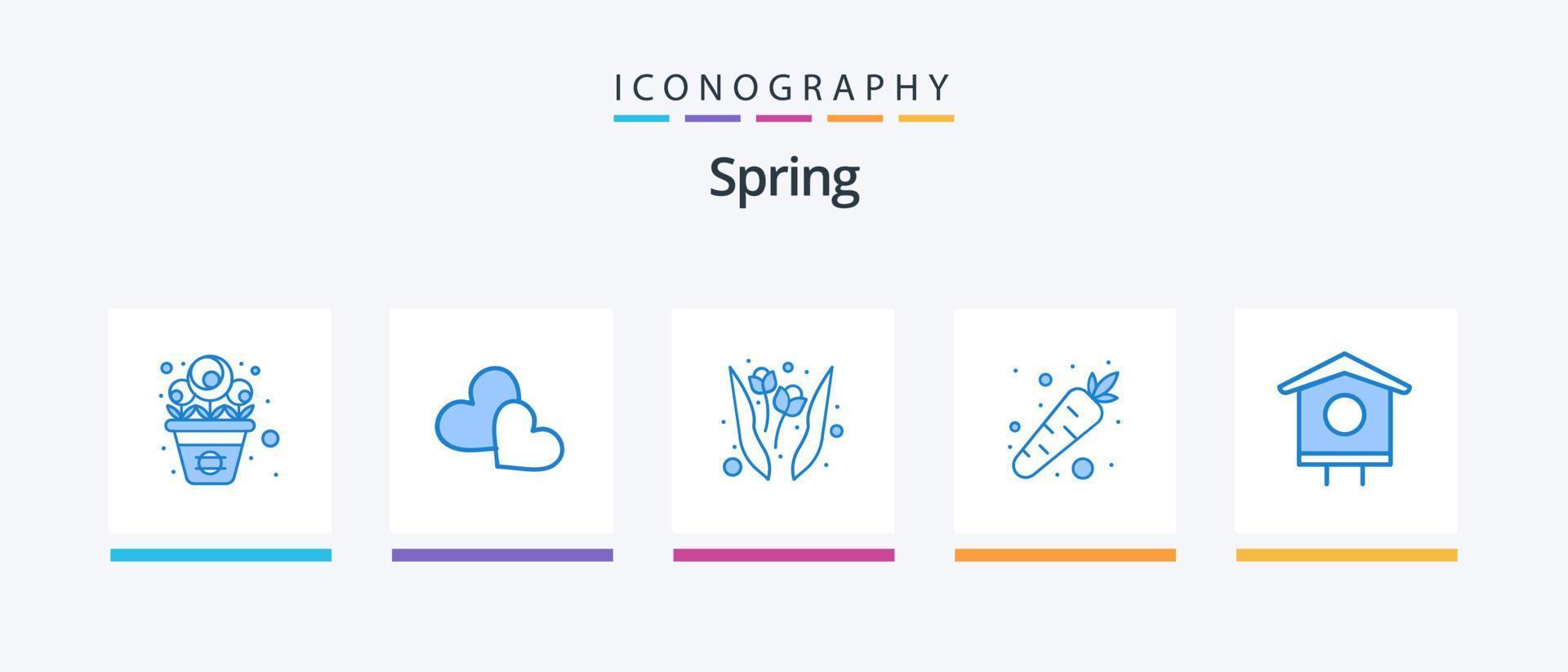 vår blå 5 ikon packa Inklusive vår. fågel. blomma. hus. mat. kreativ ikoner design vektor