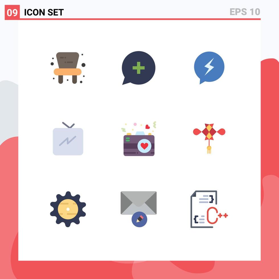 Gruppe von 9 eben Farben Zeichen und Symbole zum Romantik Herz SMS Kamera Leistung editierbar Vektor Design Elemente