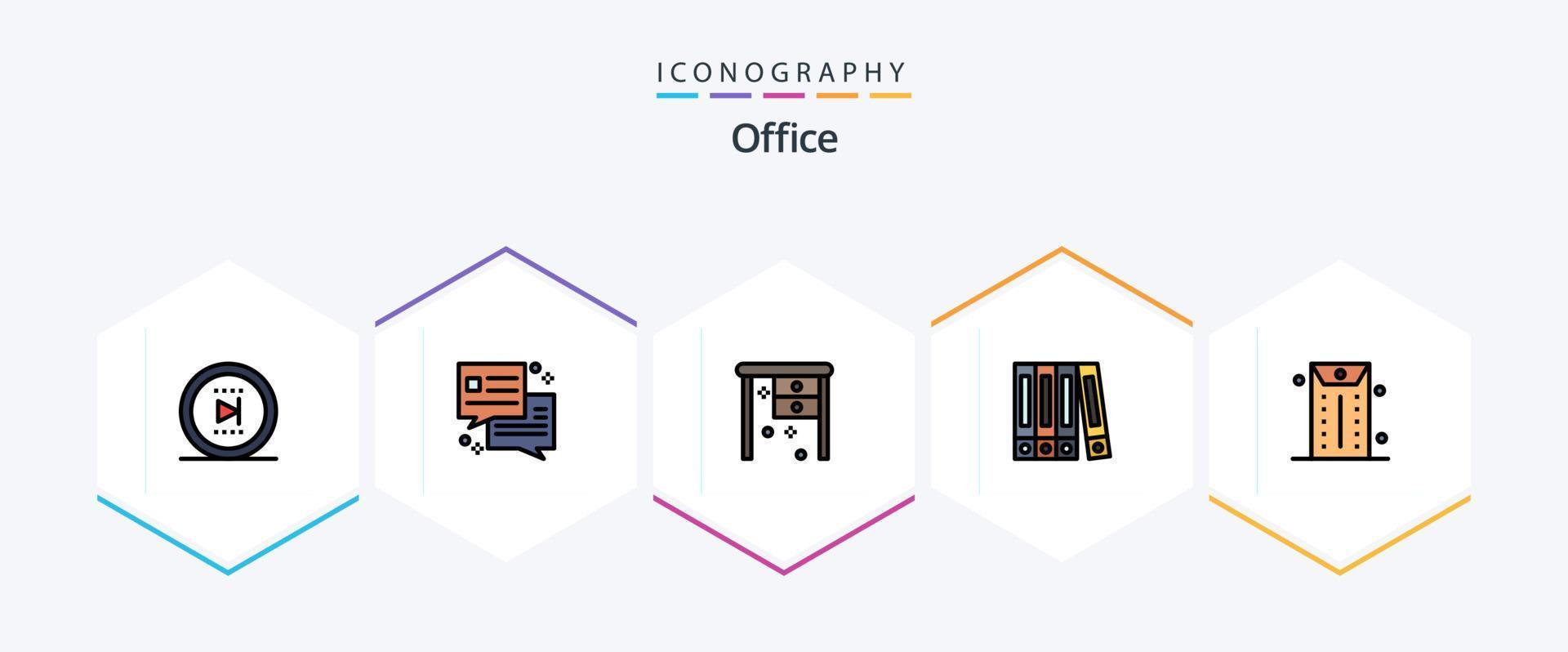 Büro 25 gefüllte Linie Symbol Pack einschließlich . Büro. Büro. Umschlag. Mappe vektor