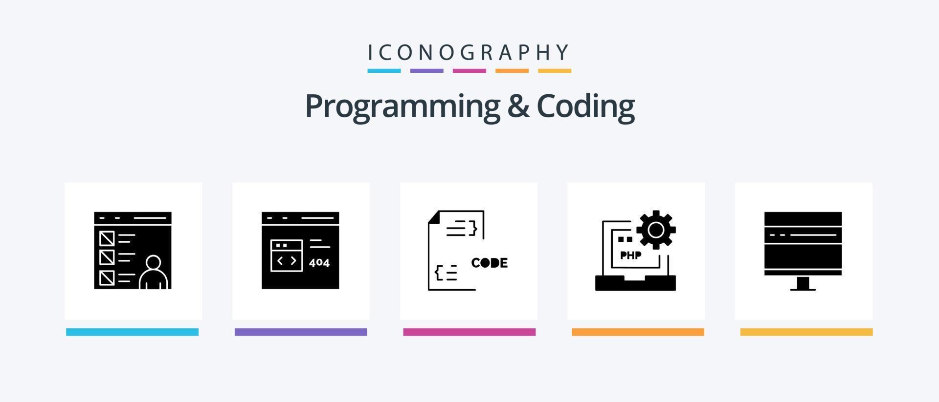 programmering och kodning glyf 5 ikon packa Inklusive utveckla. webbläsare. utveckling. bärbar dator. utveckla. kreativ ikoner design vektor