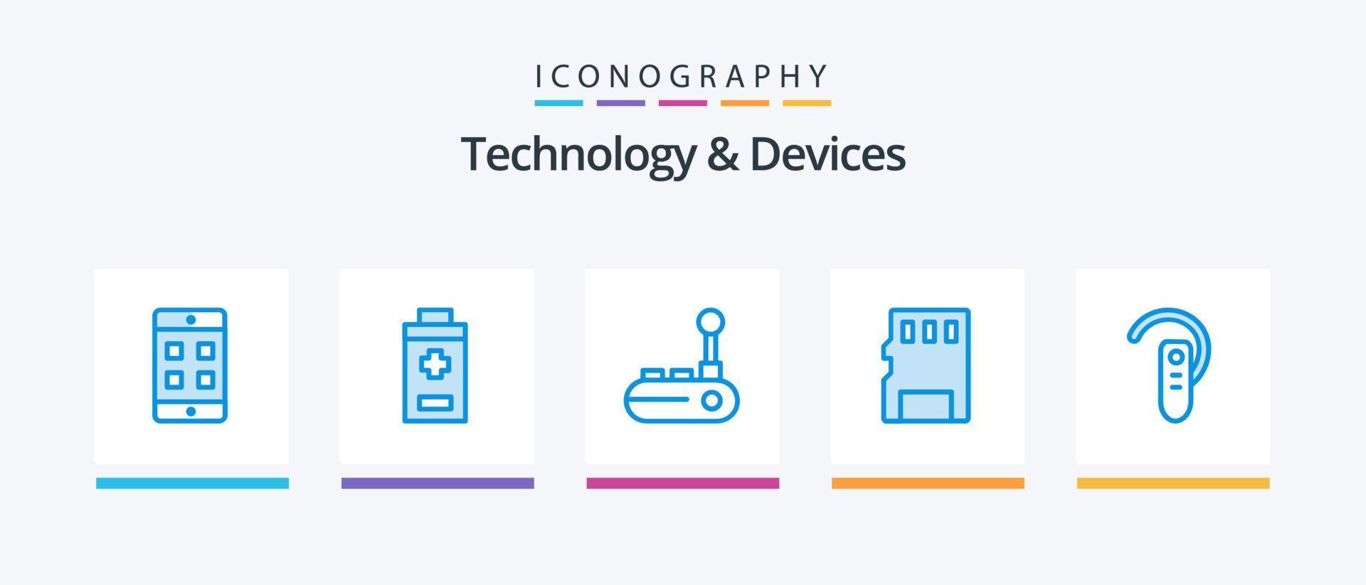 Geräte Blau 5 Symbol Pack einschließlich Kopfhörer. Bluetooth. Freude Stock. Zubehörteil. Erinnerung Karte. kreativ Symbole Design vektor