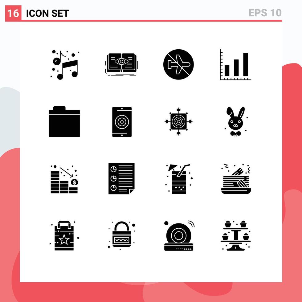 16 universell fast glyfer uppsättning för webb och mobil tillämpningar filer statistik tillväxt marknadsföring av redigerbar vektor design element