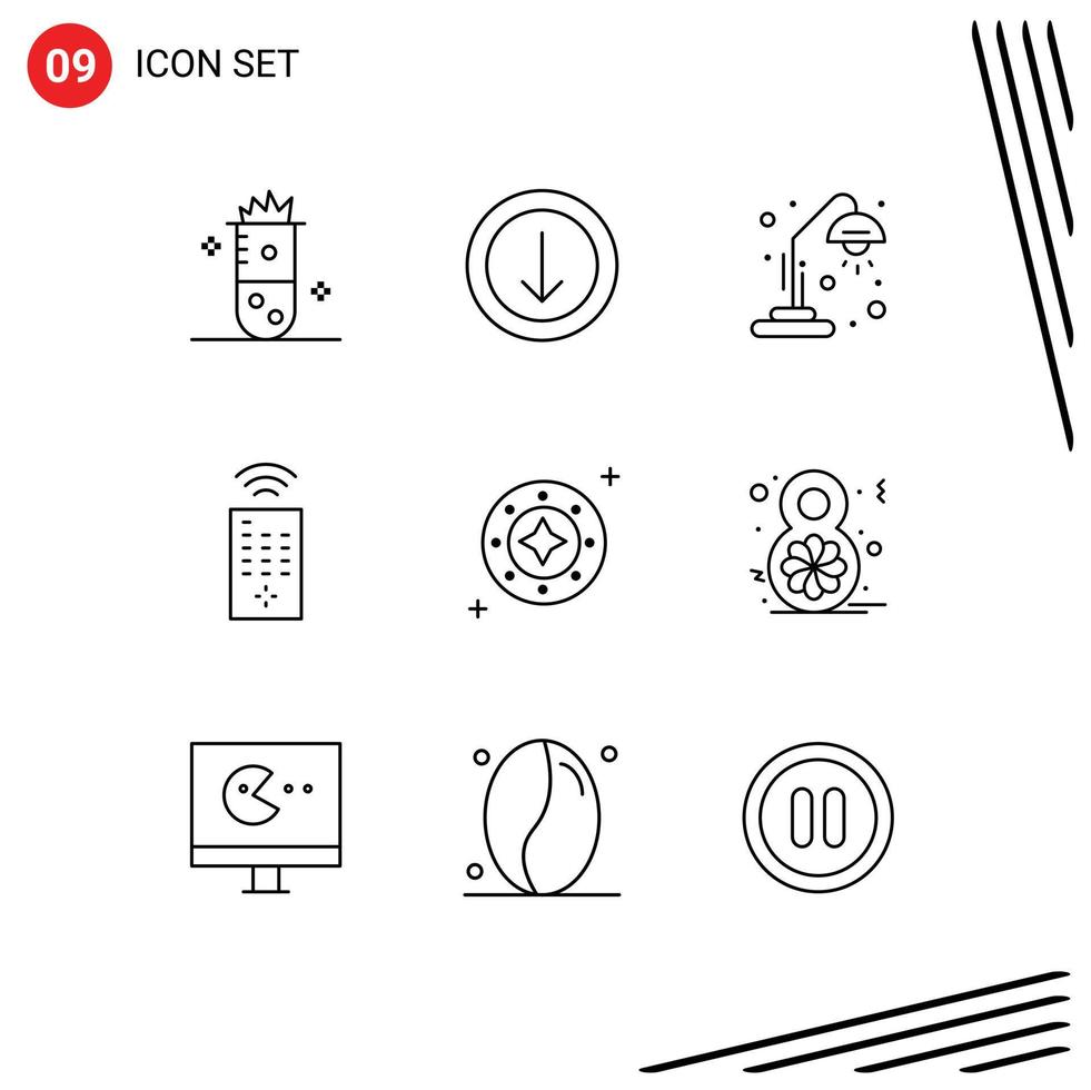 stock vektor ikon packa av 9 linje tecken och symboler för glans kosmos skola TV kontrollera redigerbar vektor design element