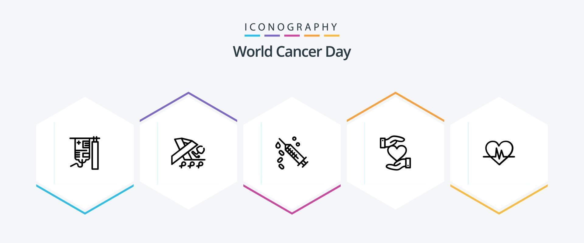 värld cancer dag 25 linje ikon packa Inklusive behandling. spruta. hälsa. injektion. cancer vektor