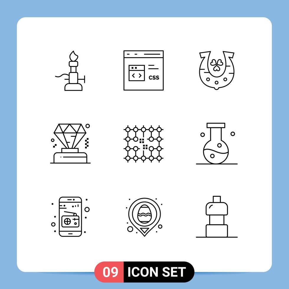 Lager Vektor Symbol Pack von 9 Linie Zeichen und Symbole zum Chip Diamant sich entwickeln Geschäft Hufeisen editierbar Vektor Design Elemente