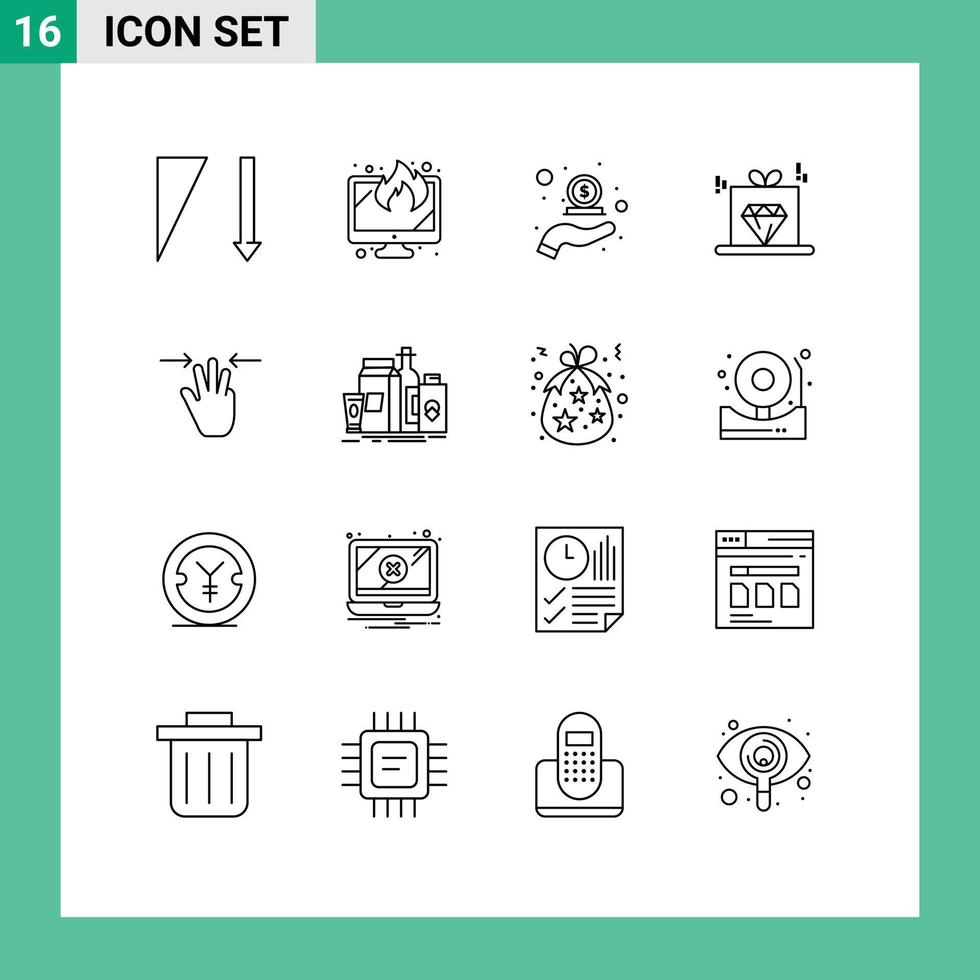 modern uppsättning av 16 konturer pictograph av hand Betygsätta kontanter tillbaka pris diamant redigerbar vektor design element