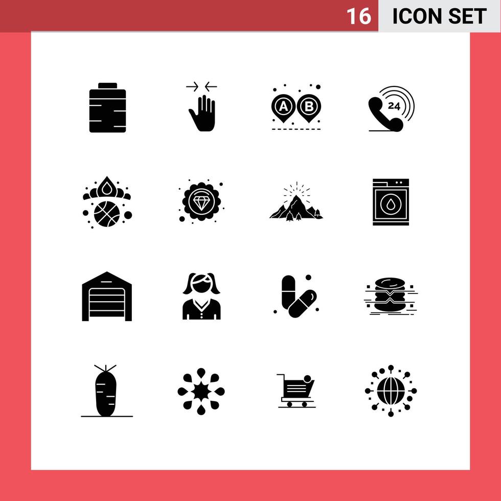 uppsättning av 16 vektor fast glyfer på rutnät för diadem ringande zoom i telefon rida redigerbar vektor design element