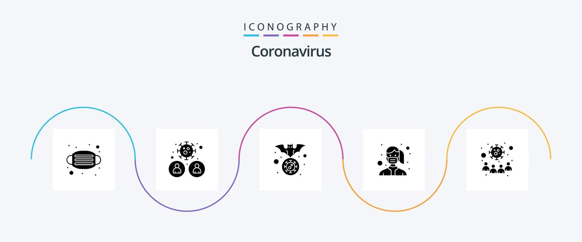 coronavirus glyf 5 ikon packa Inklusive säkerhet. mask. virus. ansikte. influensa vektor