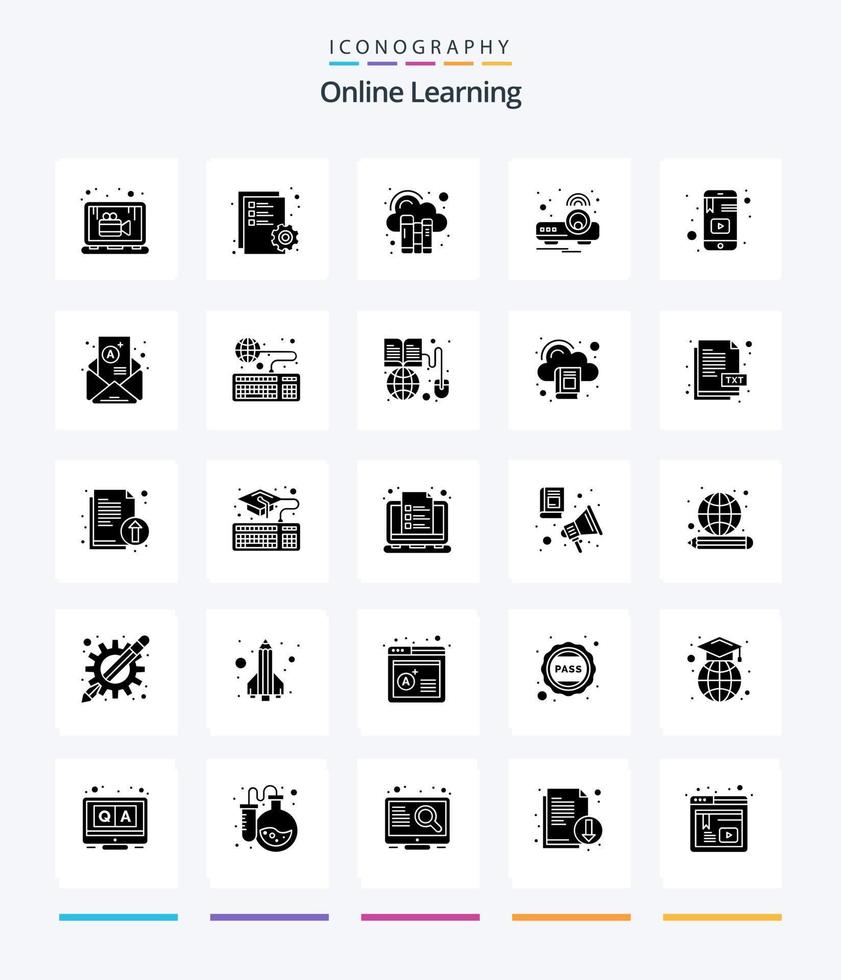 kreativ uppkopplad inlärning 25 glyf fast svart ikon packa sådan som inlärning. ljus. digital. projektor. enhet vektor