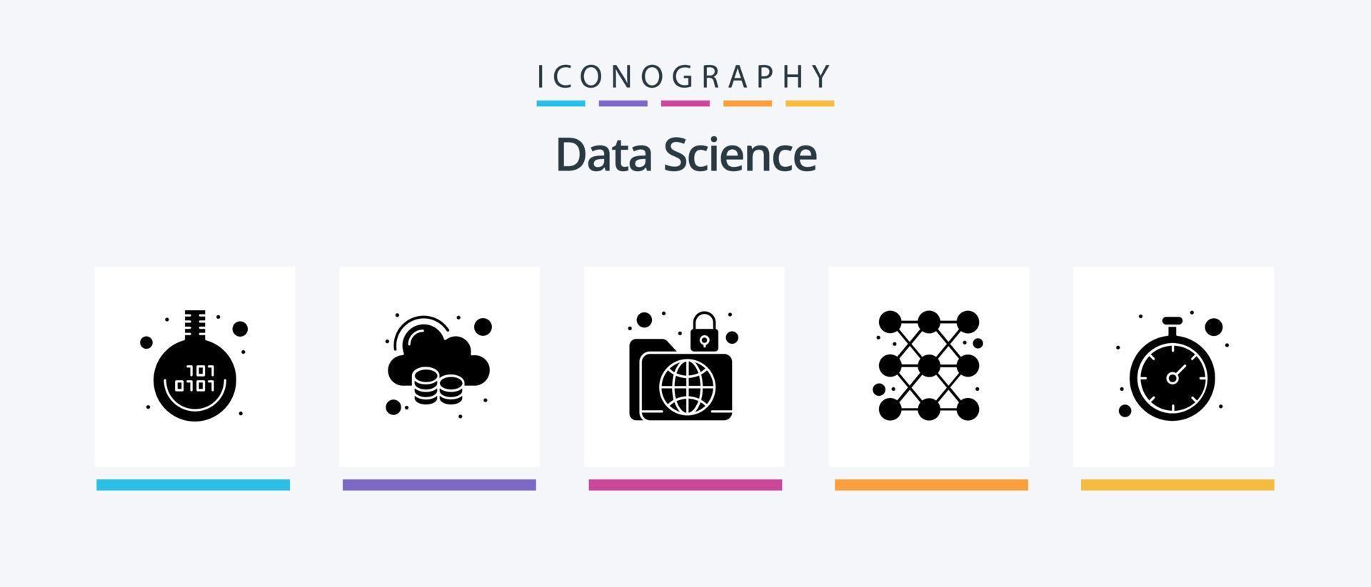 Daten Wissenschaft Glyphe 5 Symbol Pack einschließlich Linie. Diagramm. Raum. Bar. Infrastruktur. kreativ Symbole Design vektor