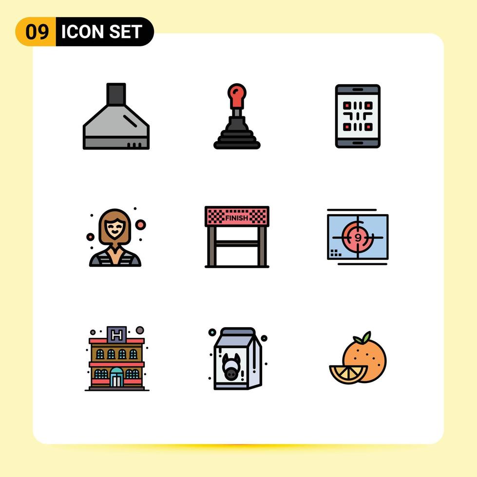 grupp av 9 fylld linje platt färger tecken och symboler för sport Avsluta telefon arbetstagare industri redigerbar vektor design element