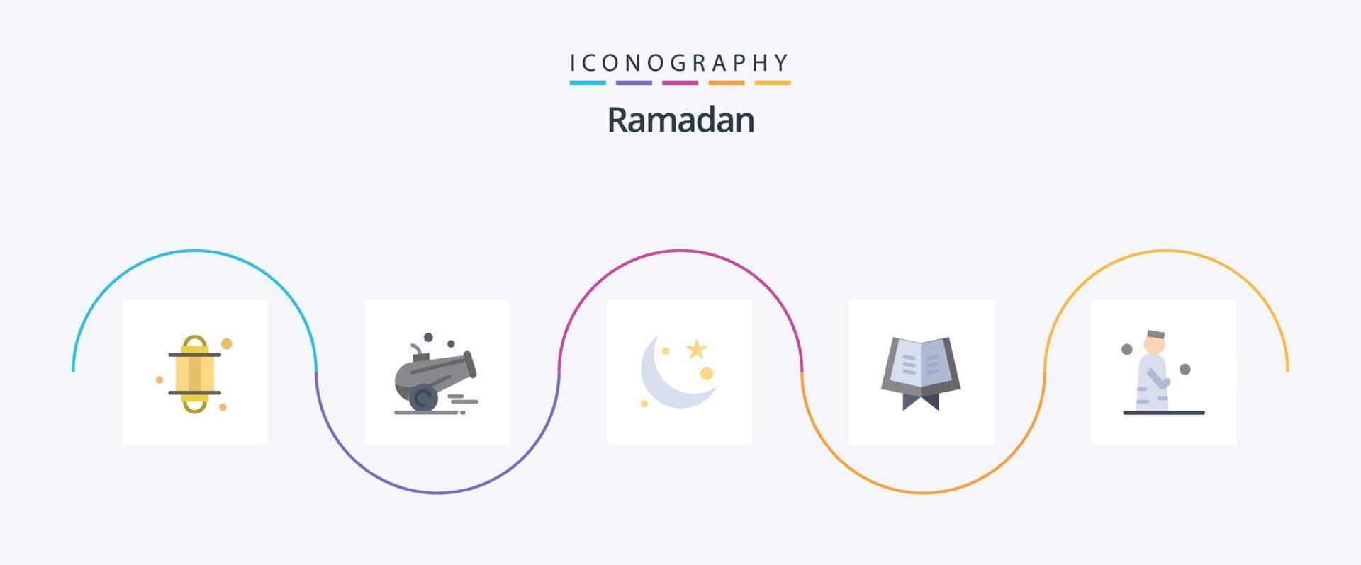 ramadan platt 5 ikon packa Inklusive man. koranen. halvmåne. helig. ramadan vektor