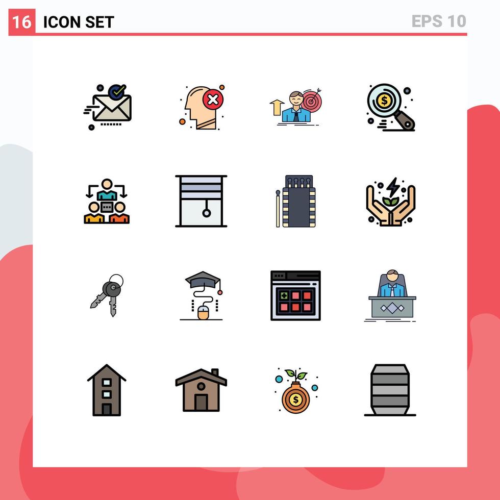 16 platt Färg fylld linje begrepp för webbplatser mobil och appar Sök pengar mänsklig tillväxt mål redigerbar kreativ vektor design element