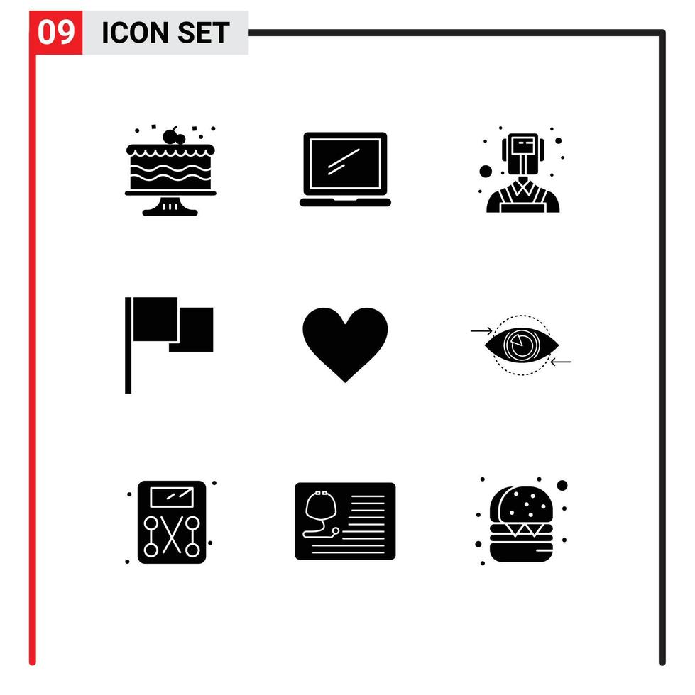 9 Universal- solide Glyphe Zeichen Symbole von Zeichen Liebe Laptop ui Basic editierbar Vektor Design Elemente