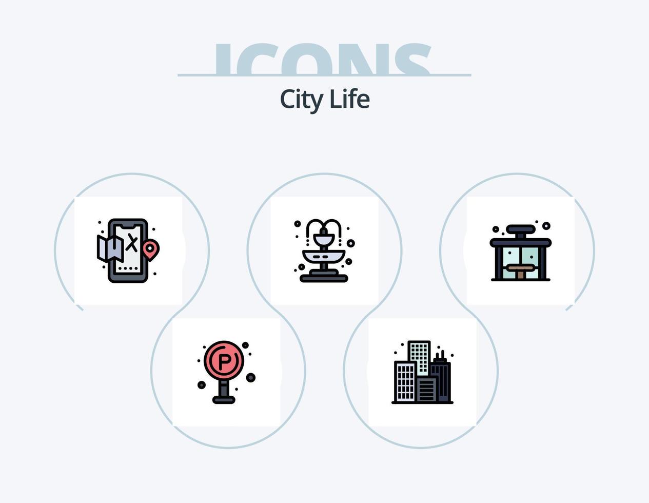 stad liv linje fylld ikon packa 5 ikon design. . liv. stad. stad. stad vektor