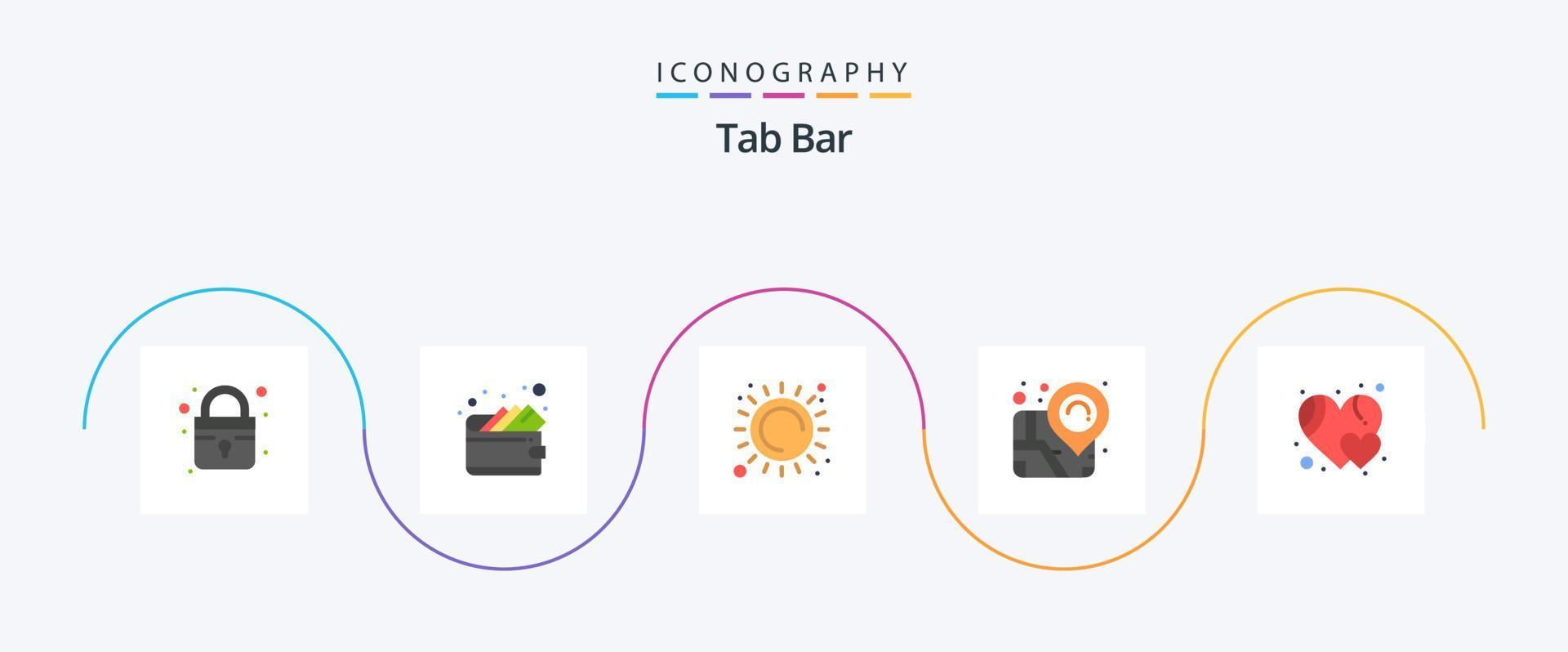 Tab Bar eben 5 Symbol Pack einschließlich . wie. Sonnenlicht. Herz. Stift vektor