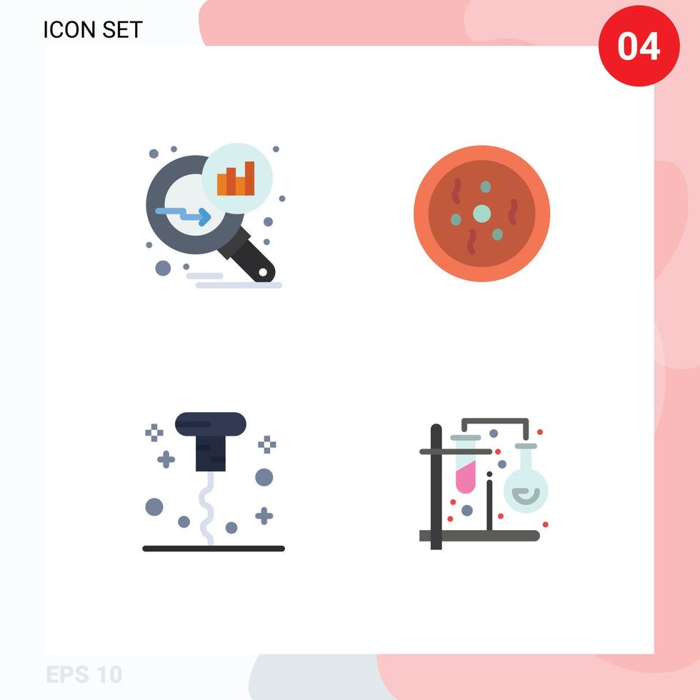 4 platt ikon begrepp för webbplatser mobil och appar data analyserar korkskruv Sök statistik petri öppnad redigerbar vektor design element