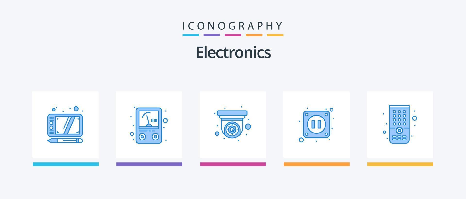 elektronik blå 5 ikon packa Inklusive . tv. säkerhet. avlägsen. uttag. kreativ ikoner design vektor