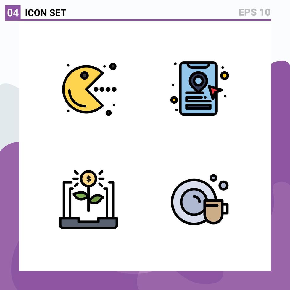 einstellen von 4 modern ui Symbole Symbole Zeichen zum Pacman Wirtschaft abspielen Ort Stift Investition editierbar Vektor Design Elemente
