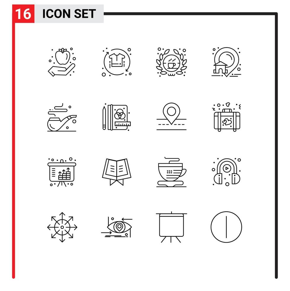 Benutzer Schnittstelle Pack von 16 Basic Umrisse von Rohr Ort Prozess Haus Zeichen editierbar Vektor Design Elemente