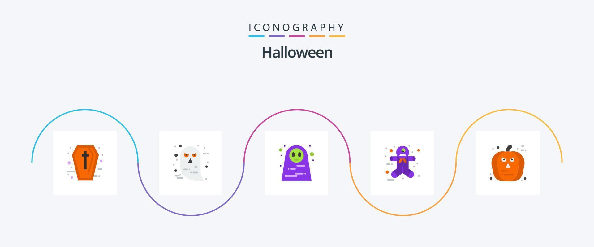 halloween platt 5 ikon packa Inklusive pumpa. ansikte. död- kvinna. halloween skrämmande. ingefära vektor