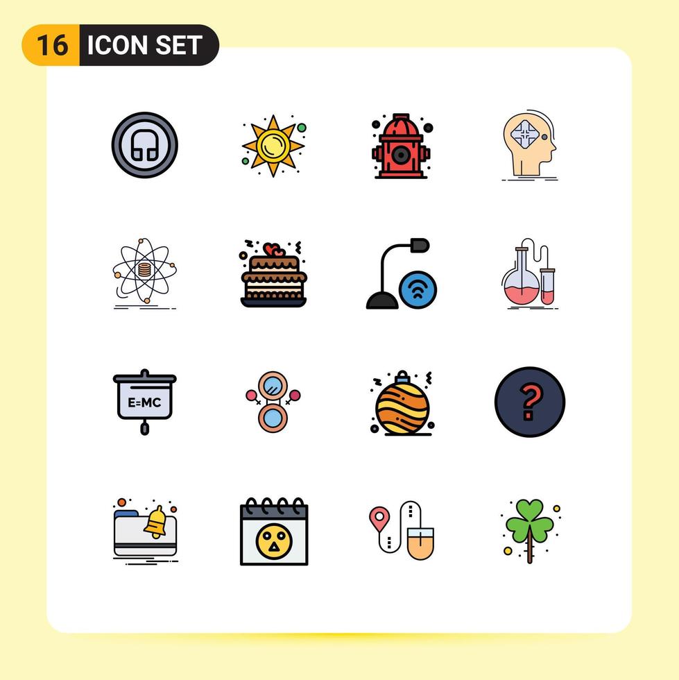 16 universell platt Färg fylld linje tecken symboler av data sinne brand mänsklig cyber redigerbar kreativ vektor design element