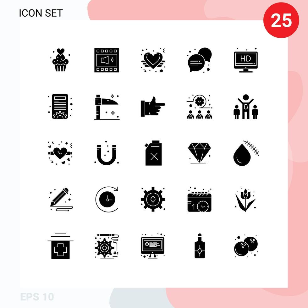 mobil gränssnitt fast glyf uppsättning av 25 piktogram av hd konversation högtalare kommunikation tycka om redigerbar vektor design element