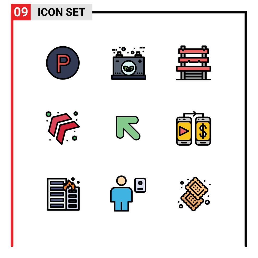 9 Universal- gefüllte Linie eben Farbe Zeichen Symbole von Geld Handy, Mobiltelefon Stuhl links Pfeil editierbar Vektor Design Elemente