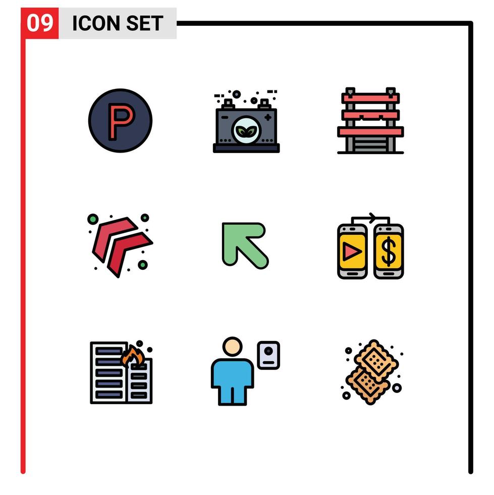9 universell fylld linje platt Färg tecken symboler av pengar mobil stol vänster pil redigerbar vektor design element