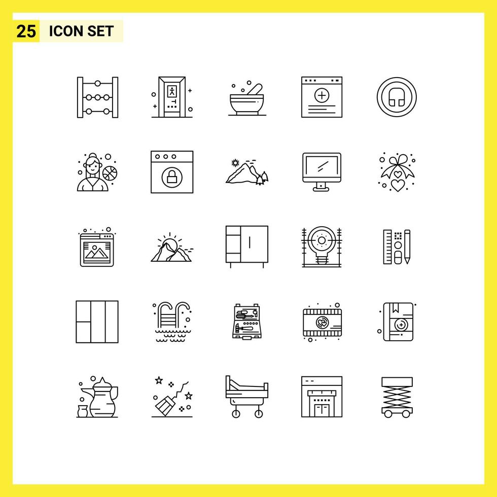 användare gränssnitt packa av 25 grundläggande rader av kvinna spelare ui vetenskap grundläggande hörlur redigerbar vektor design element
