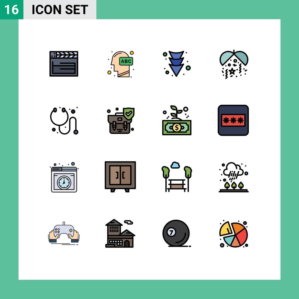 einstellen von 16 Vektor eben Farbe gefüllt Linien auf Gitter zum Stethoskop heilen Lernen Party Feier editierbar kreativ Vektor Design Elemente