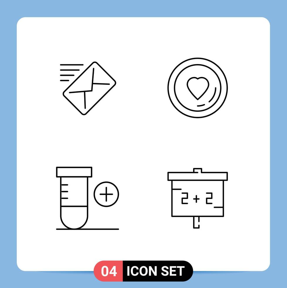 packa av 4 modern fylld linje platt färger tecken och symboler för webb skriva ut media sådan som e-post vetenskap skickade älskare svarta tavlan redigerbar vektor design element