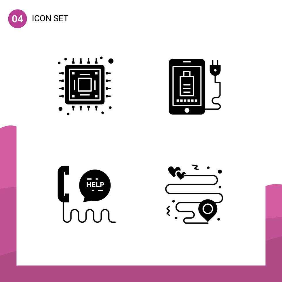 stock vektor ikon packa av 4 linje tecken och symboler för chip kommunikation mobil plugg hjälp redigerbar vektor design element