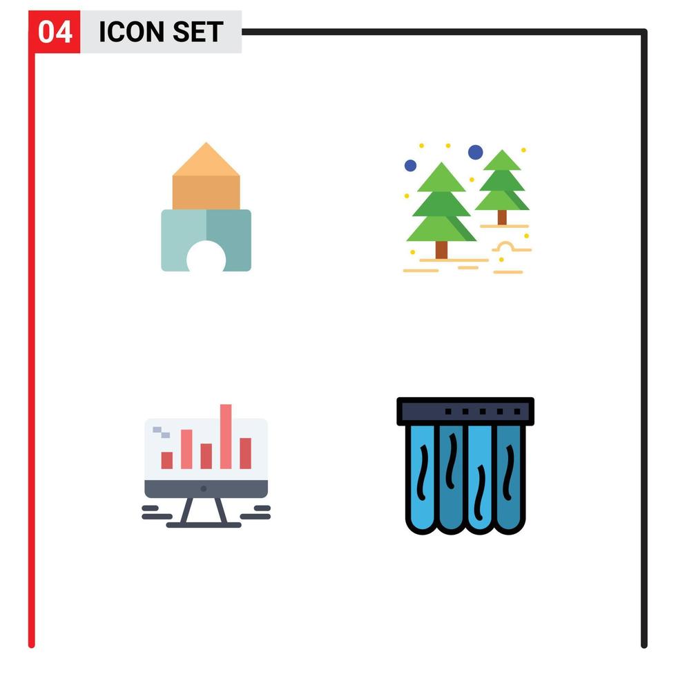 uppsättning av 4 vektor platt ikoner på rutnät för byggnad Graf skog företag madrass redigerbar vektor design element
