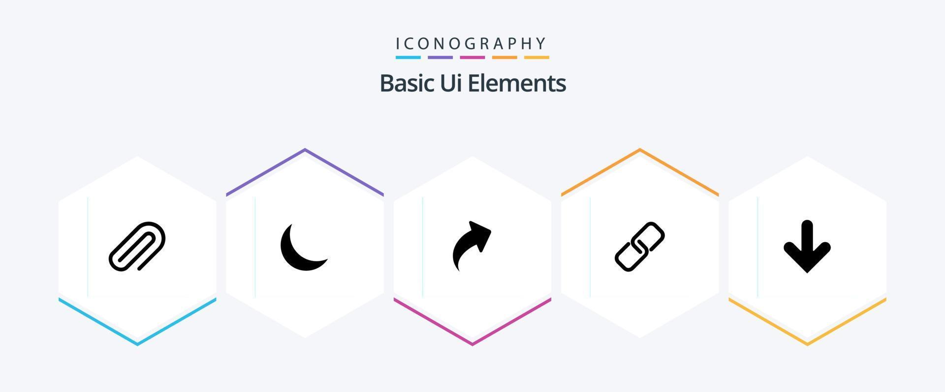 grundläggande ui element 25 glyf ikon packa Inklusive ner. metall. pil. stift. klämma vektor