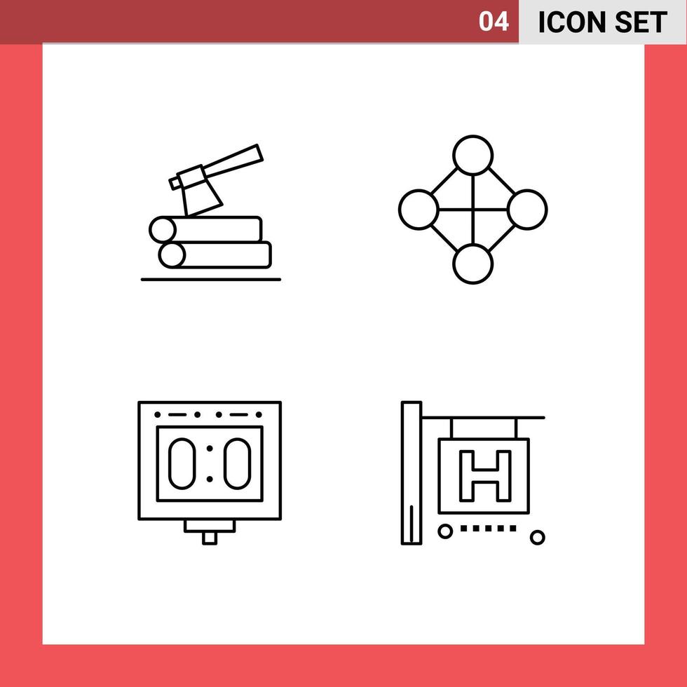 4 Universal- Linie Zeichen Symbole von Axt Wertung Holz Topologie Stadion editierbar Vektor Design Elemente