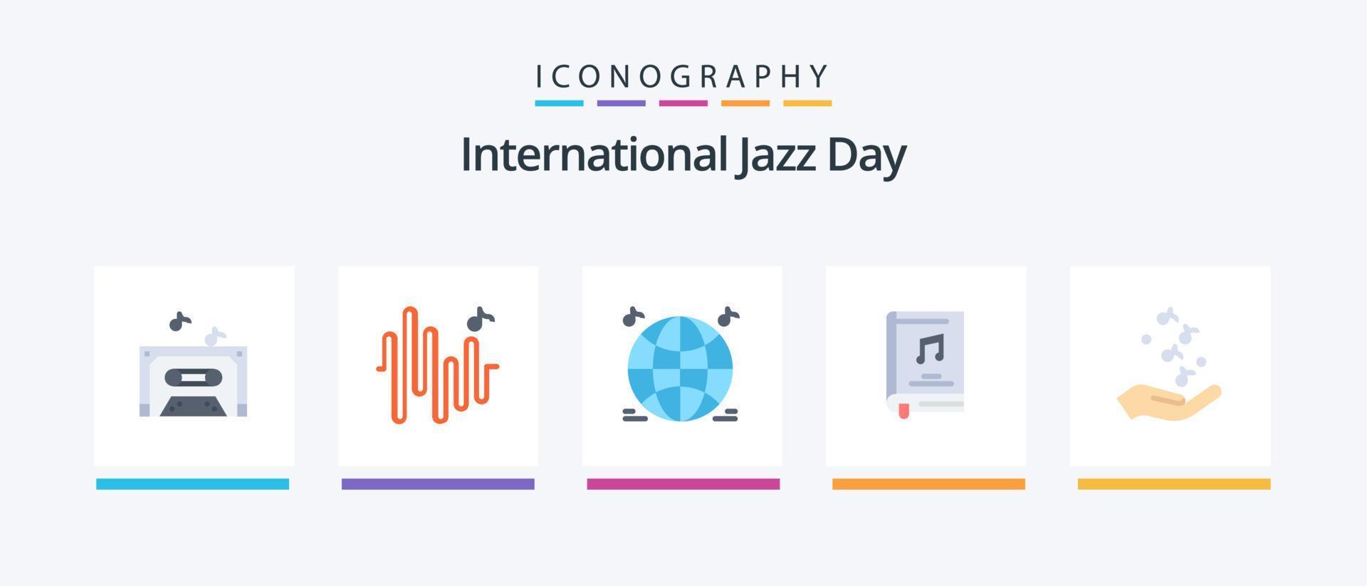 internationell jazz dag platt 5 ikon packa Inklusive sten. hand. multimedia. näve. musik. kreativ ikoner design vektor