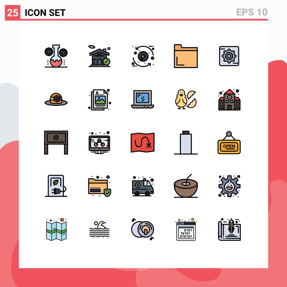 användare gränssnitt packa av 25 grundläggande fylld linje platt färger av miljö multimedia bearbeta mapp energi redigerbar vektor design element