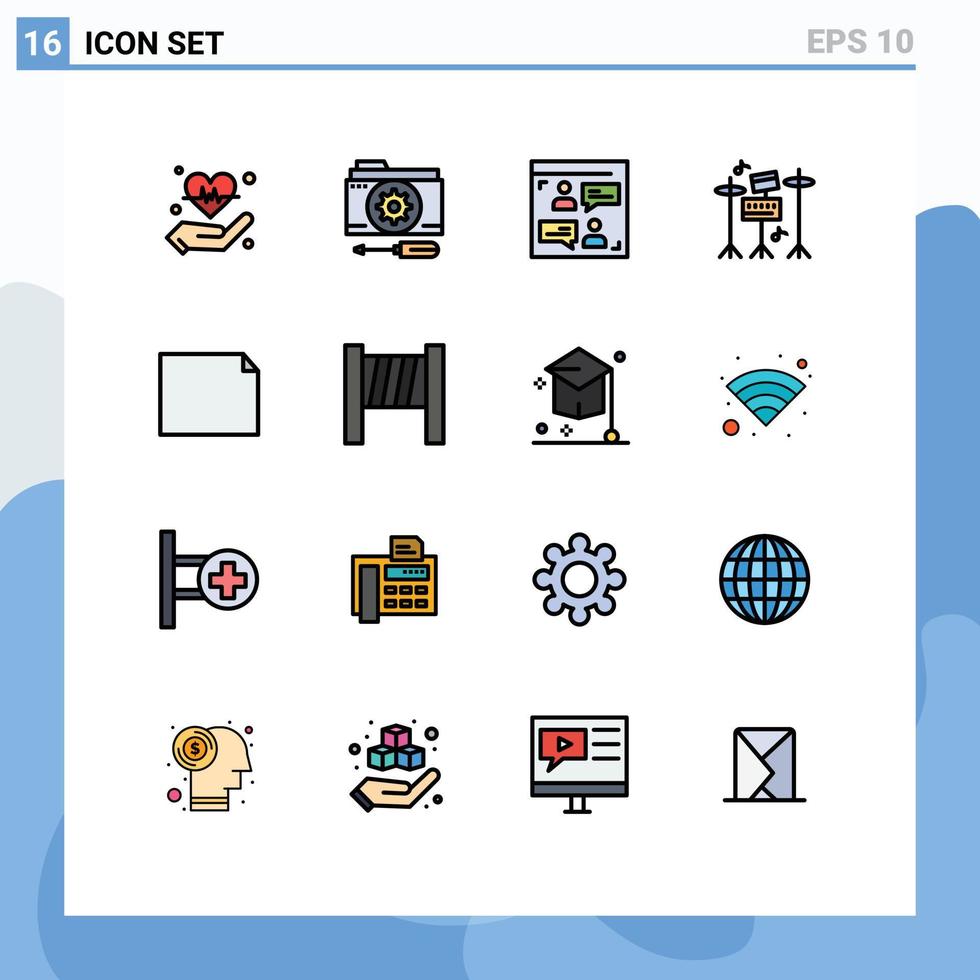 Universal- Symbol Symbole Gruppe von 16 modern eben Farbe gefüllt Linien von Datei Musik- Werkzeuge Ausrüstung Designer editierbar kreativ Vektor Design Elemente